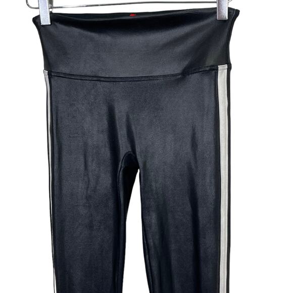 Spanx Faux Leather Side Stripe Leggings Small Black Chic Edgy High Waisted - Picture 3 of 7